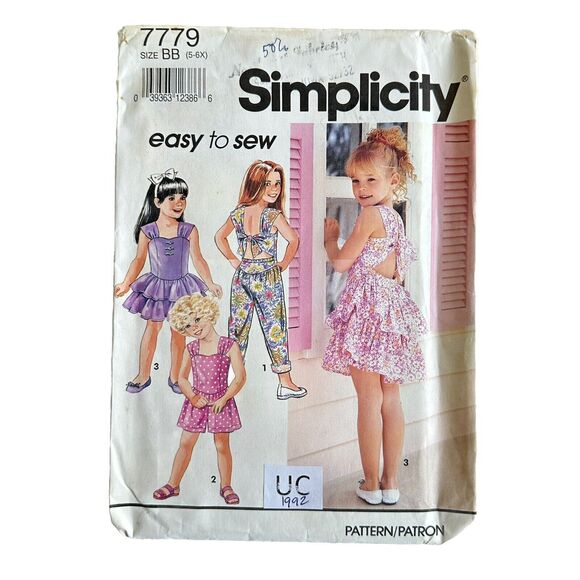 SIMPLICITY 7779 EASY PATTERN Childs Romper 2 Lengths Dress Size BB 5-6X UNCT - Picture 1 of 2